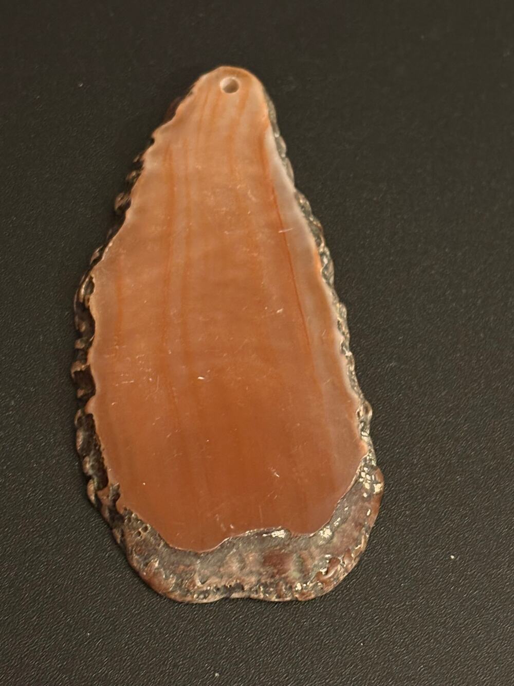 Vintage Banded Agate Slice Pendant Peach Freeform